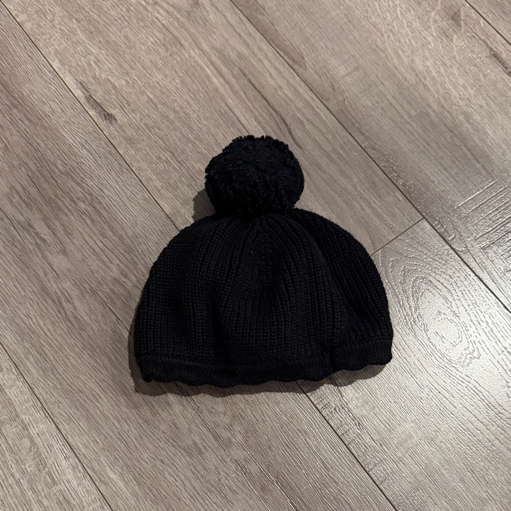 Janie and Jack Black Knit Pom-Pom Hat